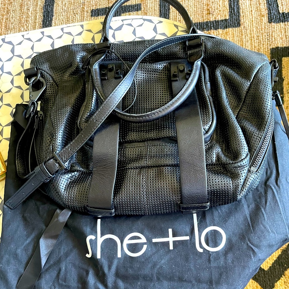 She+Lo black perforated leather satchel